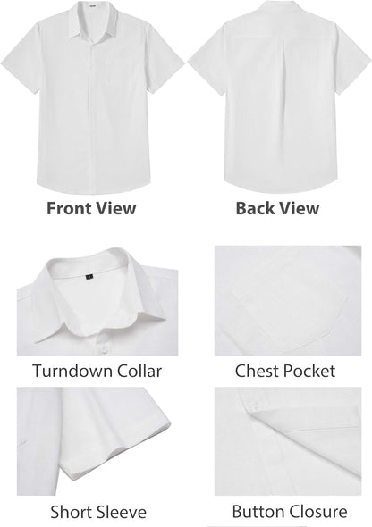 HOTCOOFANDY Men's Button Down Short Sleeve Shirt Casual Cotton Summer Beach Wedding Linen Shirts with Pocket