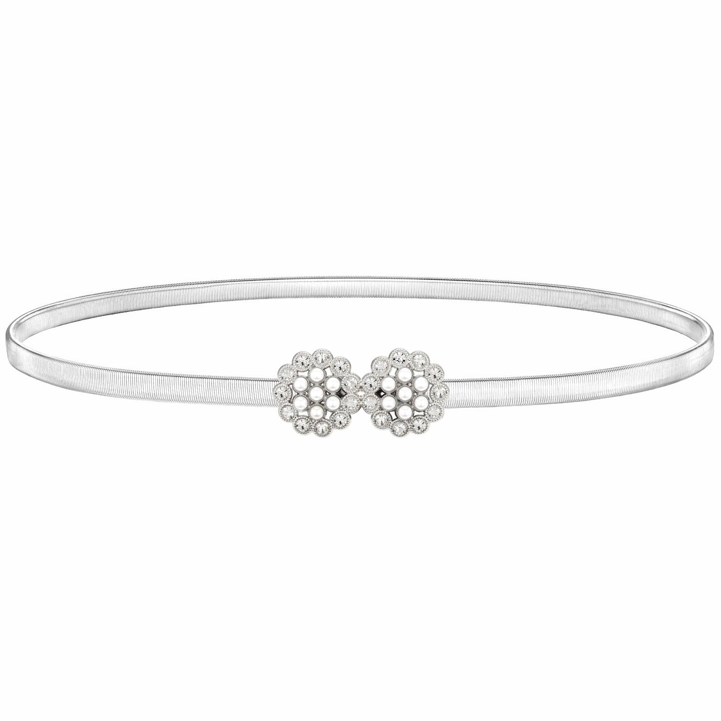 HOTSANSTHS Silver Rhinestone Elastic Waist Belt for Women, Metal Skinny Ladies Belt for Dresses Wedding Party Formal Occasions