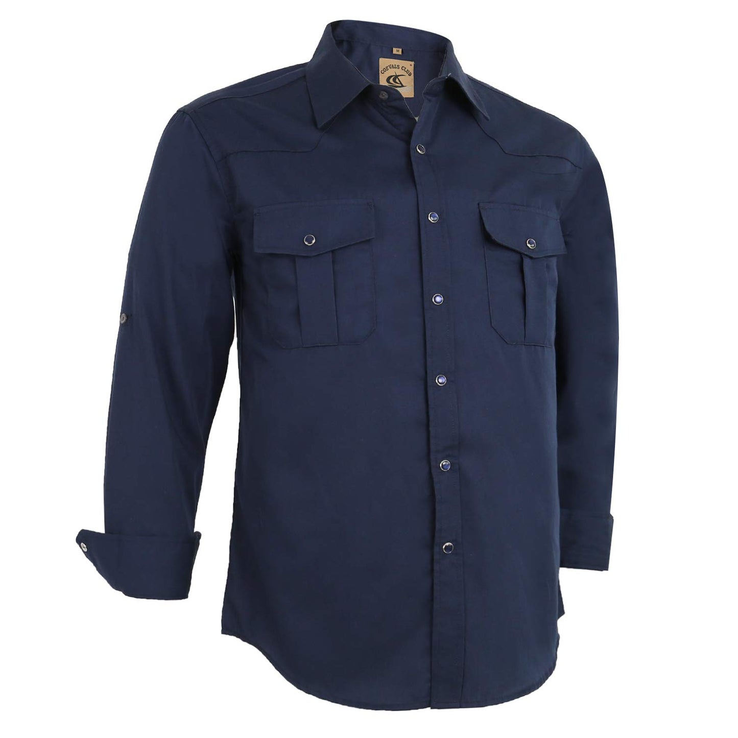 HOTCOEVALS CLUB Men's Western Pearl Snap Button Up Casual Cowboy Long Sleeve Two Pockets Work Shirts