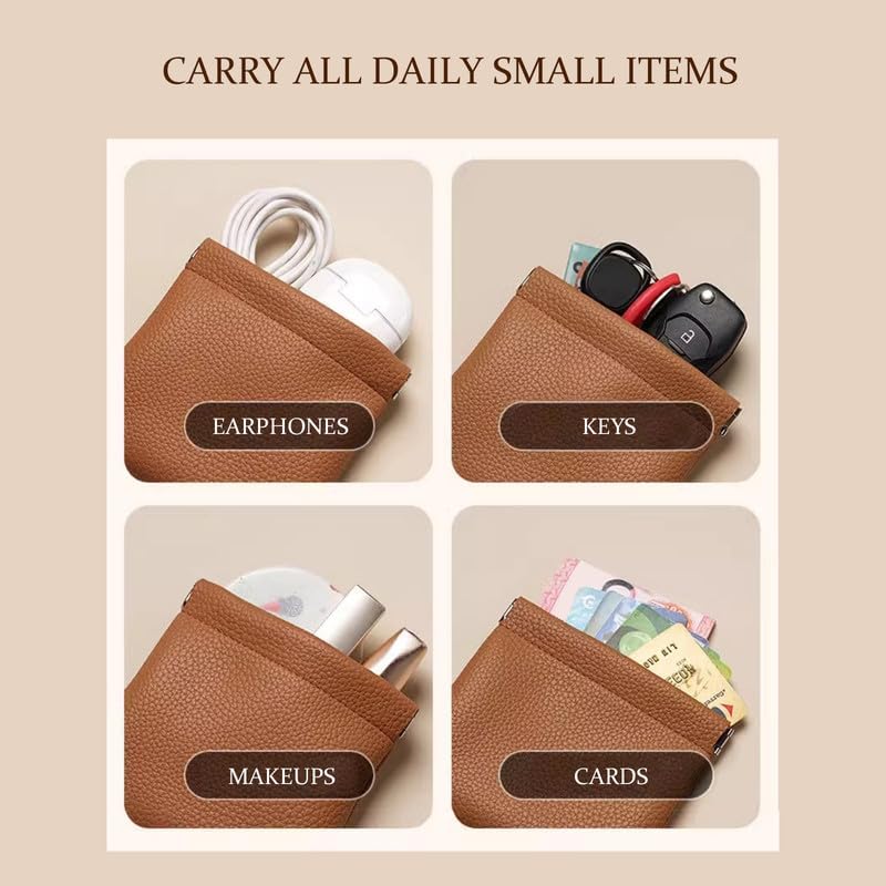 HOTLeather Coin Purse Pouch with Magnetic Closure Lipstick Organizer, Change Purse for Women/Men Keys Storage Pouch (black-S)