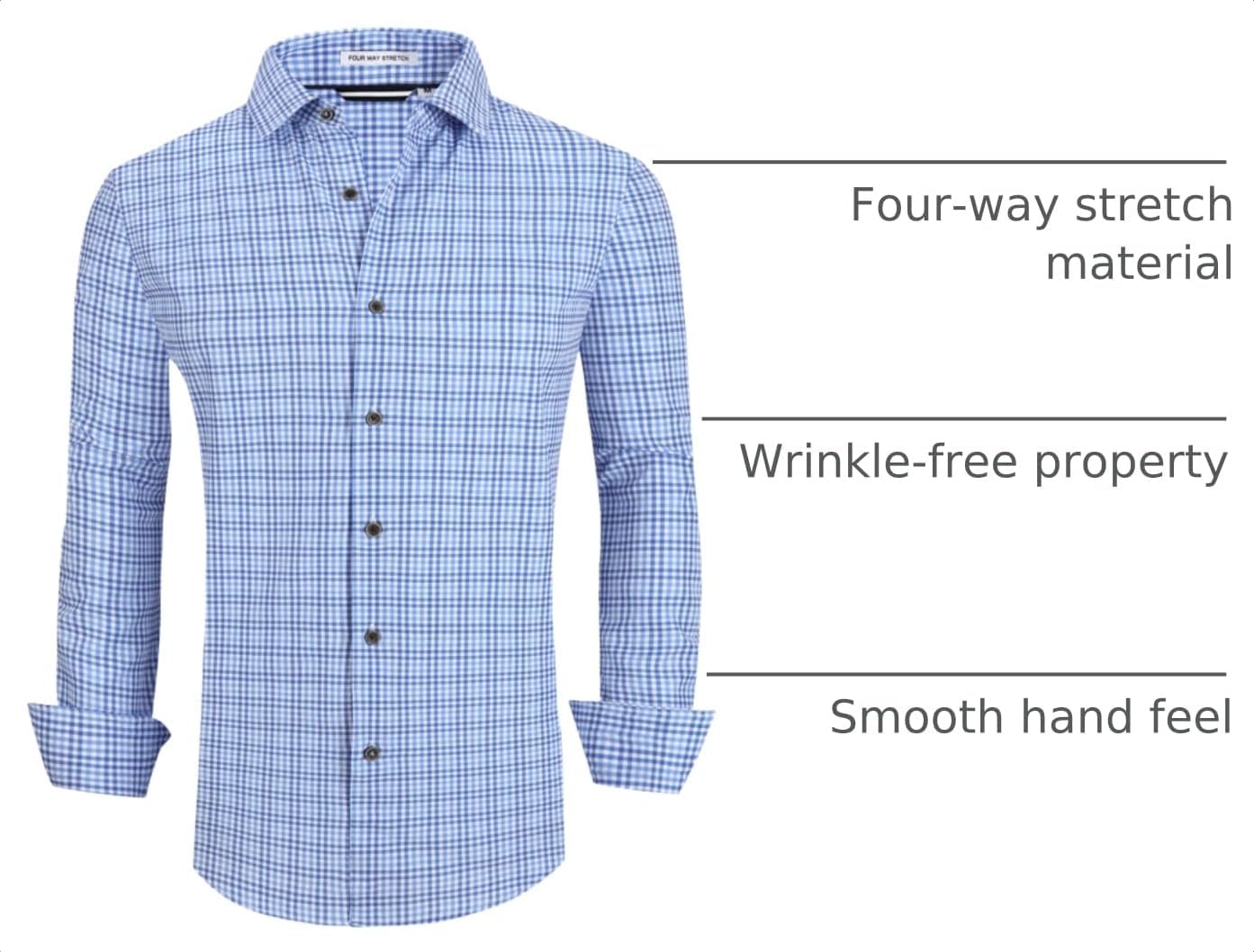 HOTAlex Vando Mens Wrinkle Free 4-Way Stretch Print Business Casual Shirt | Wrinkle resistant, Machine washable, Classic check Pattern, True-to-size cut, Business & Daily, Easy outfit pairing