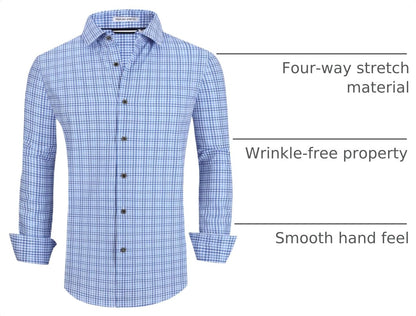 HOTAlex Vando Mens Wrinkle Free 4-Way Stretch Print Business Casual Shirt | Wrinkle resistant, Machine washable, Classic check Pattern, True-to-size cut, Business & Daily, Easy outfit pairing