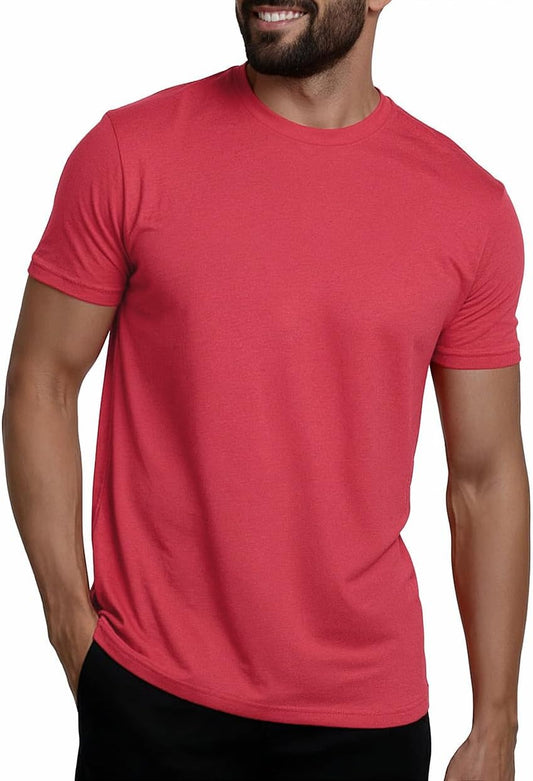 HOTMens T Shirts Soft Cotton Crew Neck Athletic Fit Casual Tees S-4XL | Soft cotton blend casual tee shirts with 4-way stretch - tag-free athletic fit for gym, work & casual wear. A go-to gift.
