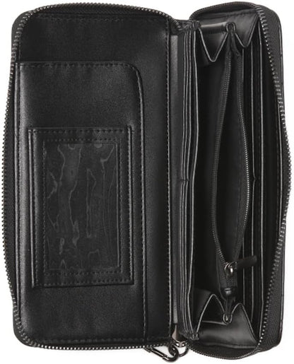 HOTBetsey Johnson Skulls Wristlet Wallet, Black, Embossed Skull Design with Detachable Strap, 8x4.5 Inches