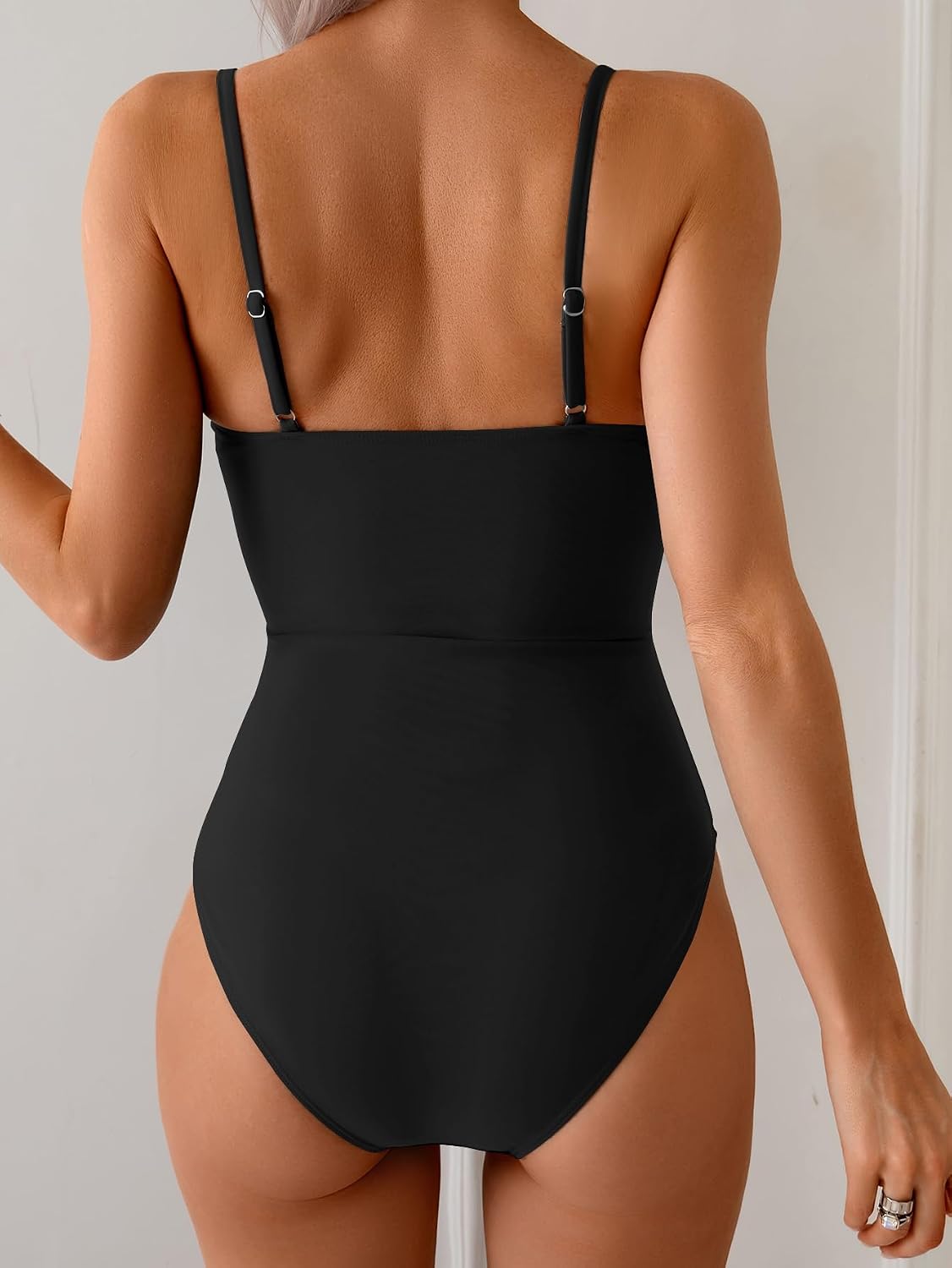 HOTEomenie Womens Cutout One Piece Swimsuit Sexy Bathing Suit | Ring Linked, Adjustable Spaghetti Straps, Bra Support, Soft Removable Cups, Monokini for Beach Vacation, Pool Side