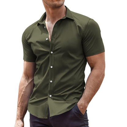 HOTCOOFANDY Men's Muscle Fit Dress Shirts Wrinkle-Free Short Sleeve Casual Button Down Shirt