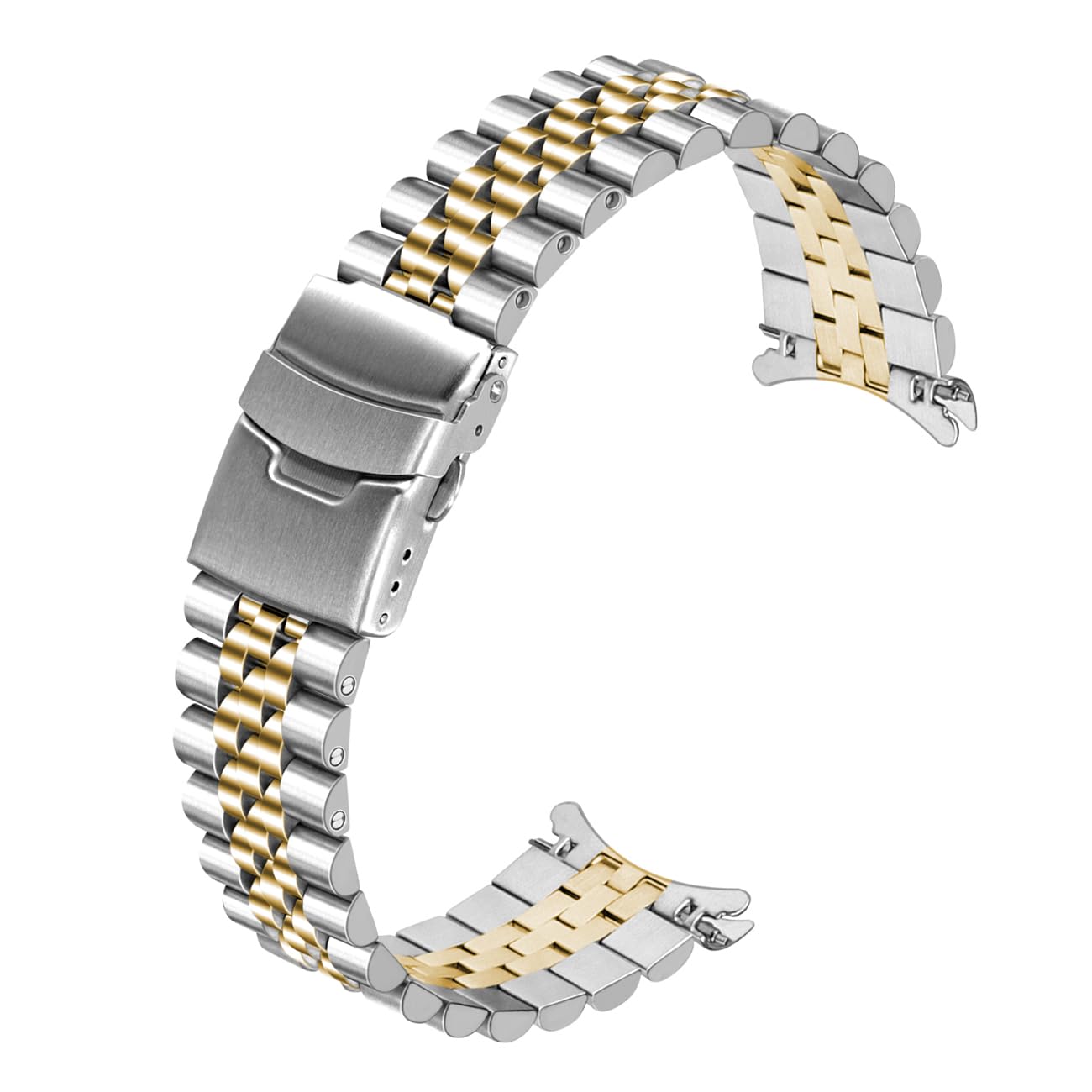 HOTJuntan Stainless Steel Curved Ends Tapered 18mm 20mm 21mm 22mm 23mm 24mm Metal Watch Band Flexible Watch Strap Replacement Bracelet Deployment Double Flip Lock Buckle Silver Black