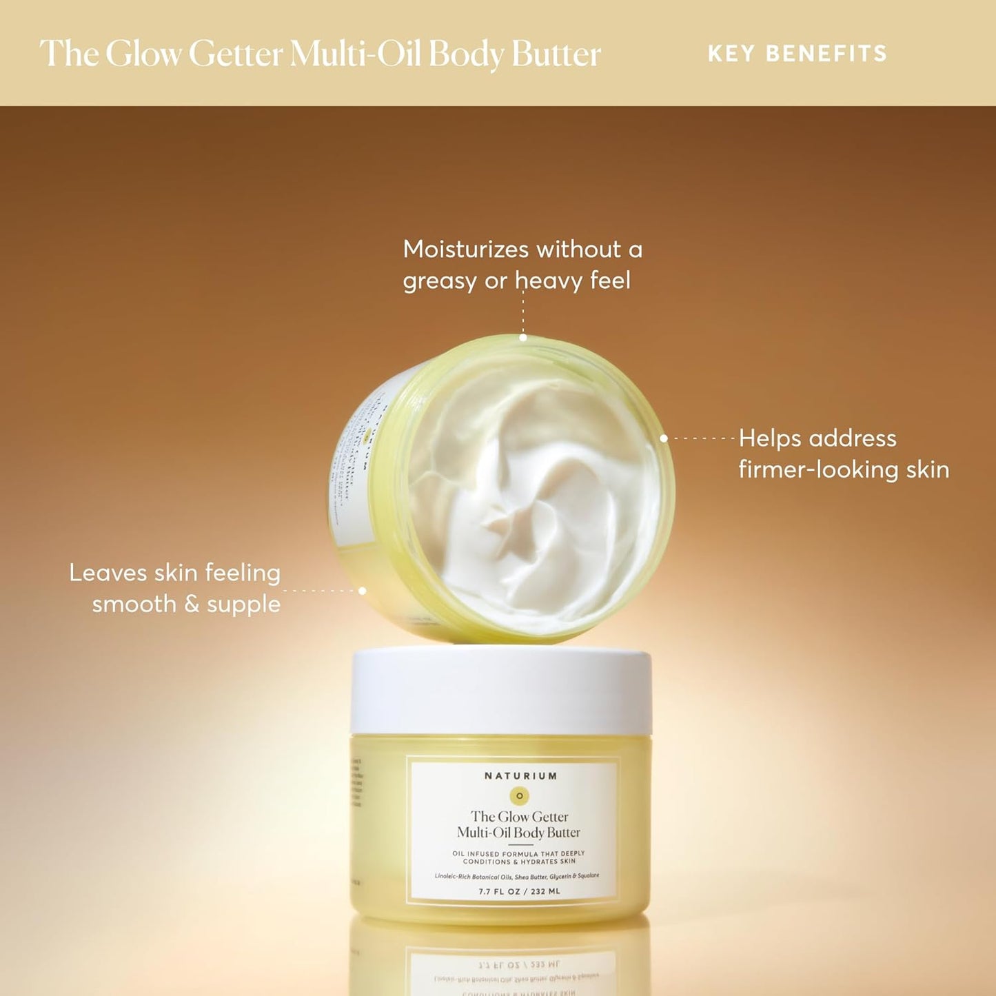 HOTNaturium The Glow Getter Whipped Multi-Oil Body Butter, Firming Cream & Body Moisturizer with Shea Butter, 7.7 fl oz