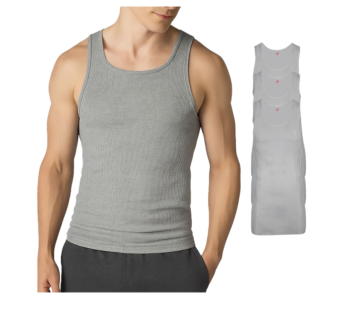 HOTHanes Men’s Tall 100% Cotton Ribbed Tank Tagless Undershirts, Multipack