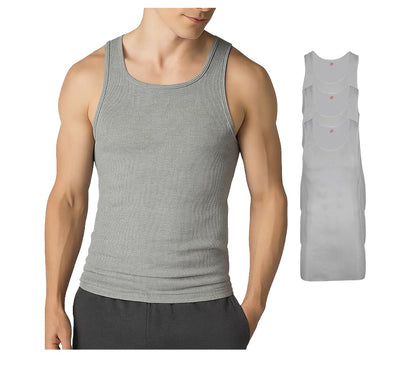 HOTHanes Men’s Tall 100% Cotton Ribbed Tank Tagless Undershirts, Multipack