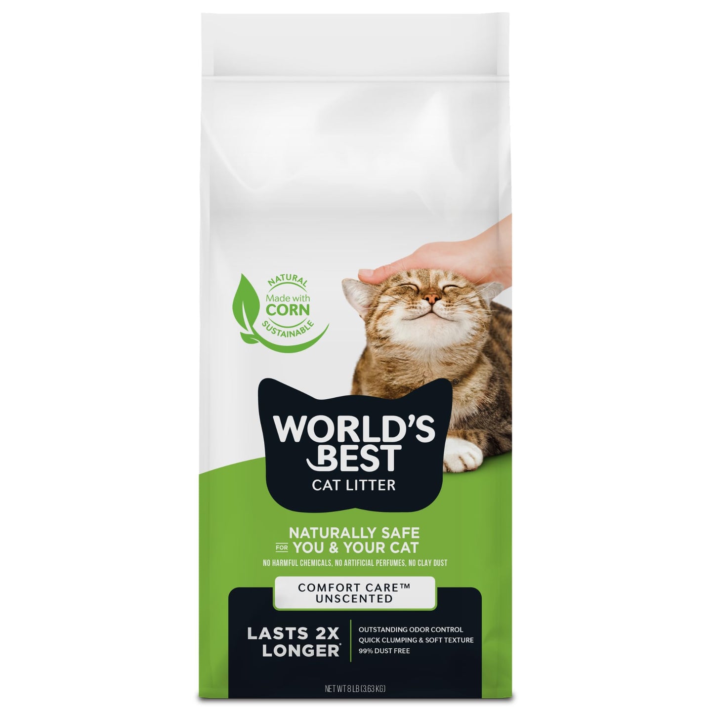 HOTWorld's Best Cat Litter, Comfort Care, Unscented, Odor Control, 15 lb Bag | Gentle odor control for sensitive cats and lasts 2x longer; natural corn litter, quick clumping, flushable, 99% dust free