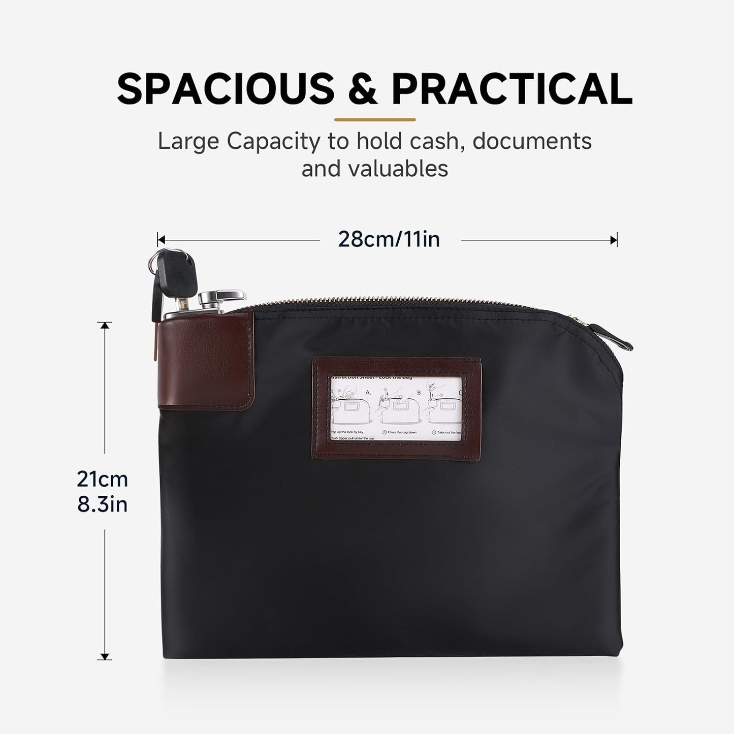HOTEagle Locking Security Money Cash Register Bag Bank Deposit Bag With Locks 10.82 X 8.2 X 1.38-Inch, Black