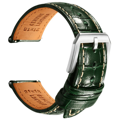 HOTREZERO Leather Watch Band for Men, Quick-Release Alligator Grain Embossed | REZERO Watch Bands Replacement | Luxury Style | 316L Stainless Steel Hardware | Curved End for Round Dial | 19/20/21/22mm