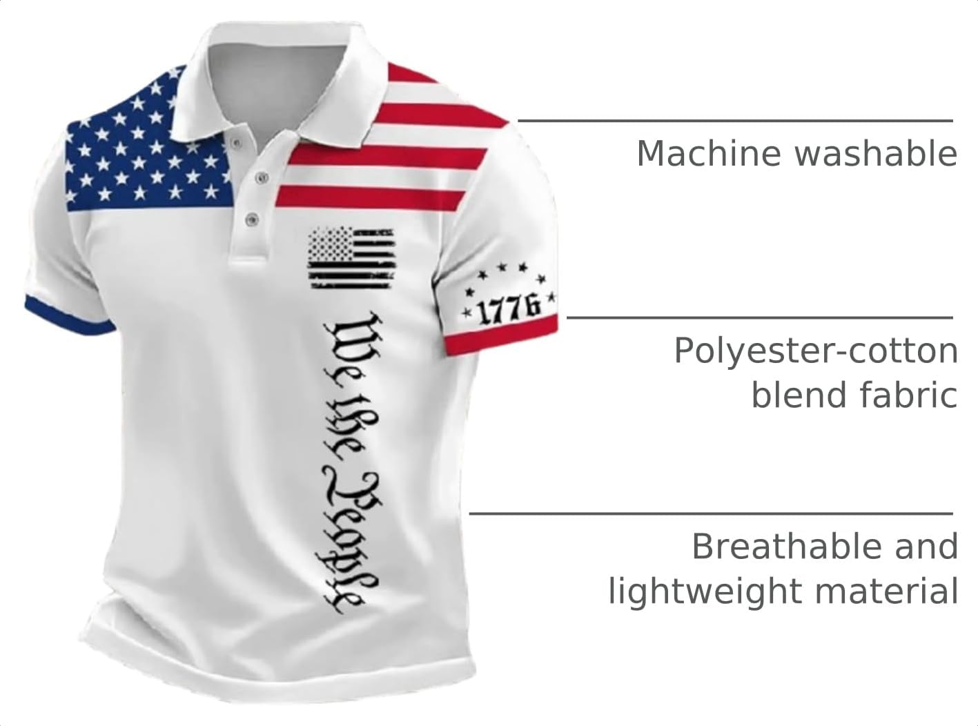 HOTFaithgee Independence Day Flag We The People Polo Shirt Mens Freedom Since 1776 Tee