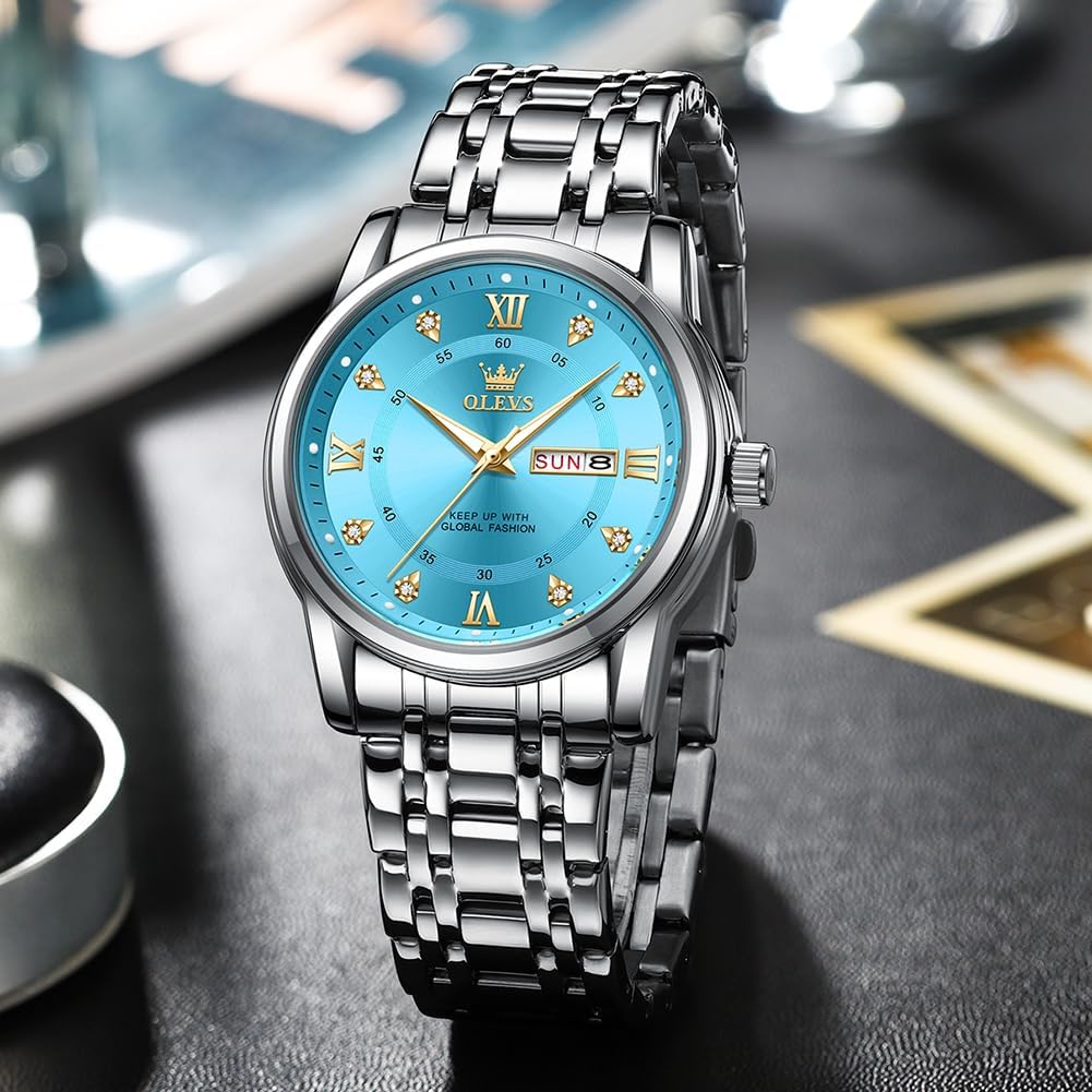 HOTOLEVS Men Watch Blue Gold Analog Quartz Stainless Steel Waterproof Luminous Date Luxury Casual Watch