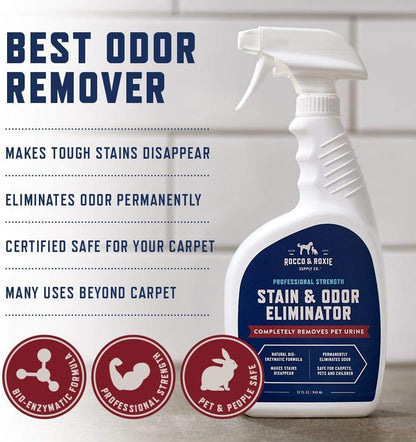 HOTRocco & Roxie Supply Co. Stain & Strong Odor Eliminator, Enzyme Cleaner, Pet Odor Eliminator for Home - Carpet Stain Remover for Cats & Dog Pee - Urine Destroyer - Carpet Cleaner Spray, 1-Gallon