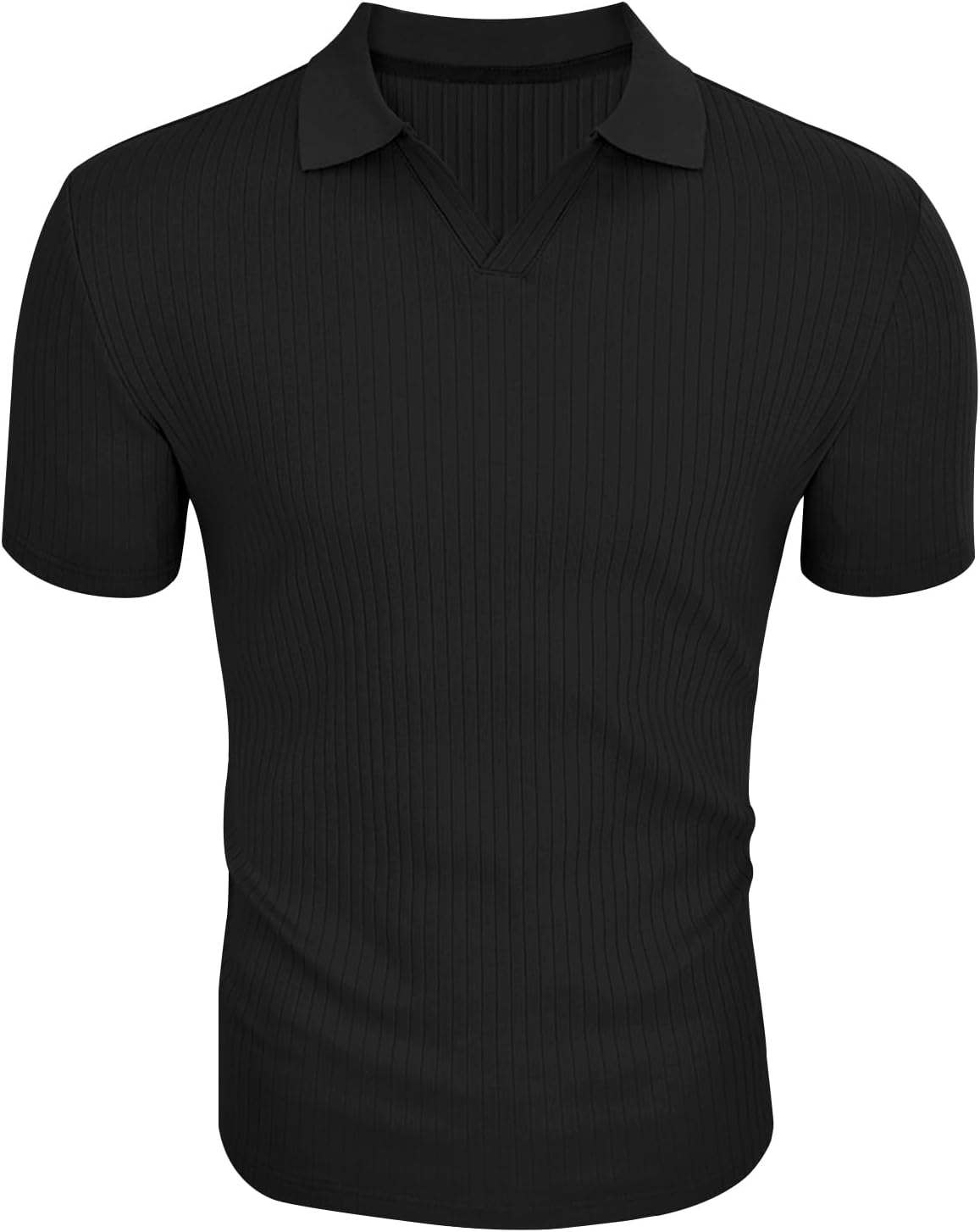 HOTMen's Muscle V Neck Polo Shirts Slim Fit Short Long Sleeve Cotton Golf T-Shirts Ribbed Knit Soft Tees
