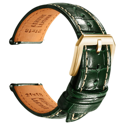 HOTREZERO Leather Watch Band for Men, Quick-Release Alligator Grain Embossed | REZERO Watch Bands Replacement | Luxury Style | 316L Stainless Steel Hardware | Curved End for Round Dial | 19/20/21/22mm