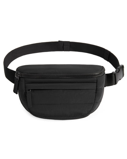 HOTBAGSMART Fanny Packs for Women Cross Body, Quilted Puffy Belt Bag with Pockets, Fashion Waist Packs for Traveling Hiking Black