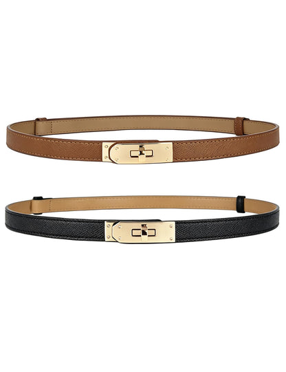 HOTBEMYLV Skinny Belts for Women Dresses Turn-Lock Gold Buckle Adjustable Fashion Waist Belt for Pants Jeans Business Casual