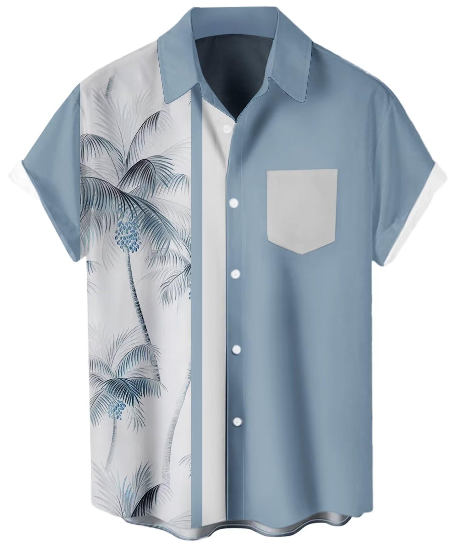 HOTMen's Short Sleeve Button Up Hawaiian Shirt 1950s Vintage Bowling Shirts