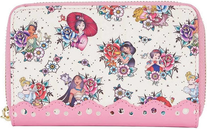 HOTLoungefly Disney Princess Tattoo Faux Leather Zip Around Wallet