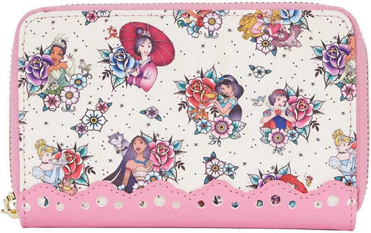 HOTLoungefly Disney Princess Tattoo Faux Leather Zip Around Wallet