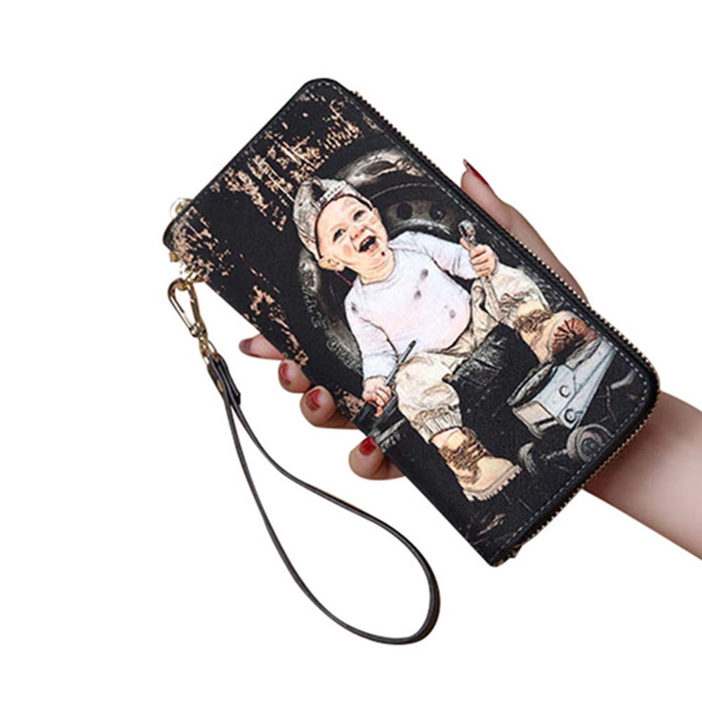 HOTPersonalized Crayon Style Photo Women's Wallet Custom Fashion Phone bags Leather Wallet Christmas gifts(Pink Double Side)