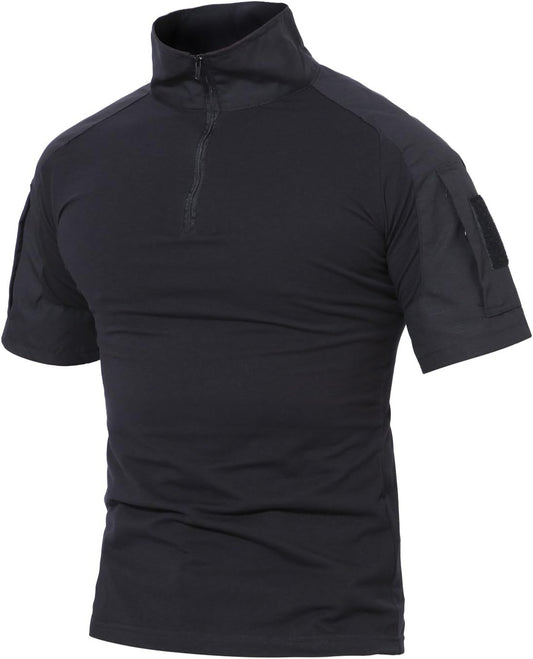 HOTMAGCOMSEN Men's Tactical Military Shirts 1/4 Zip Short Sleeve Slim Fit | Combat, Work, Hiking, Camping, Outdoor, Army Shirt