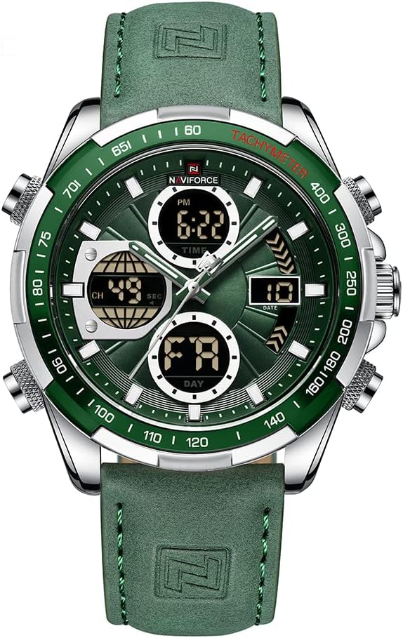HOTNAVIFORCE Men's Military Digital Watches Analog Quartz Waterproof Watch Sport Multifunctional Leather Wristwatch