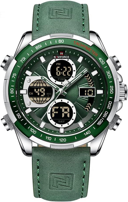 HOTNAVIFORCE Men's Military Digital Watches Analog Quartz Waterproof Watch Sport Multifunctional Leather Wristwatch