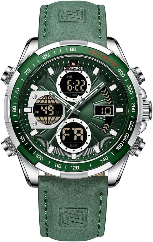 HOTNAVIFORCE Men's Military Digital Watches Analog Quartz Waterproof Watch Sport Multifunctional Leather Wristwatch