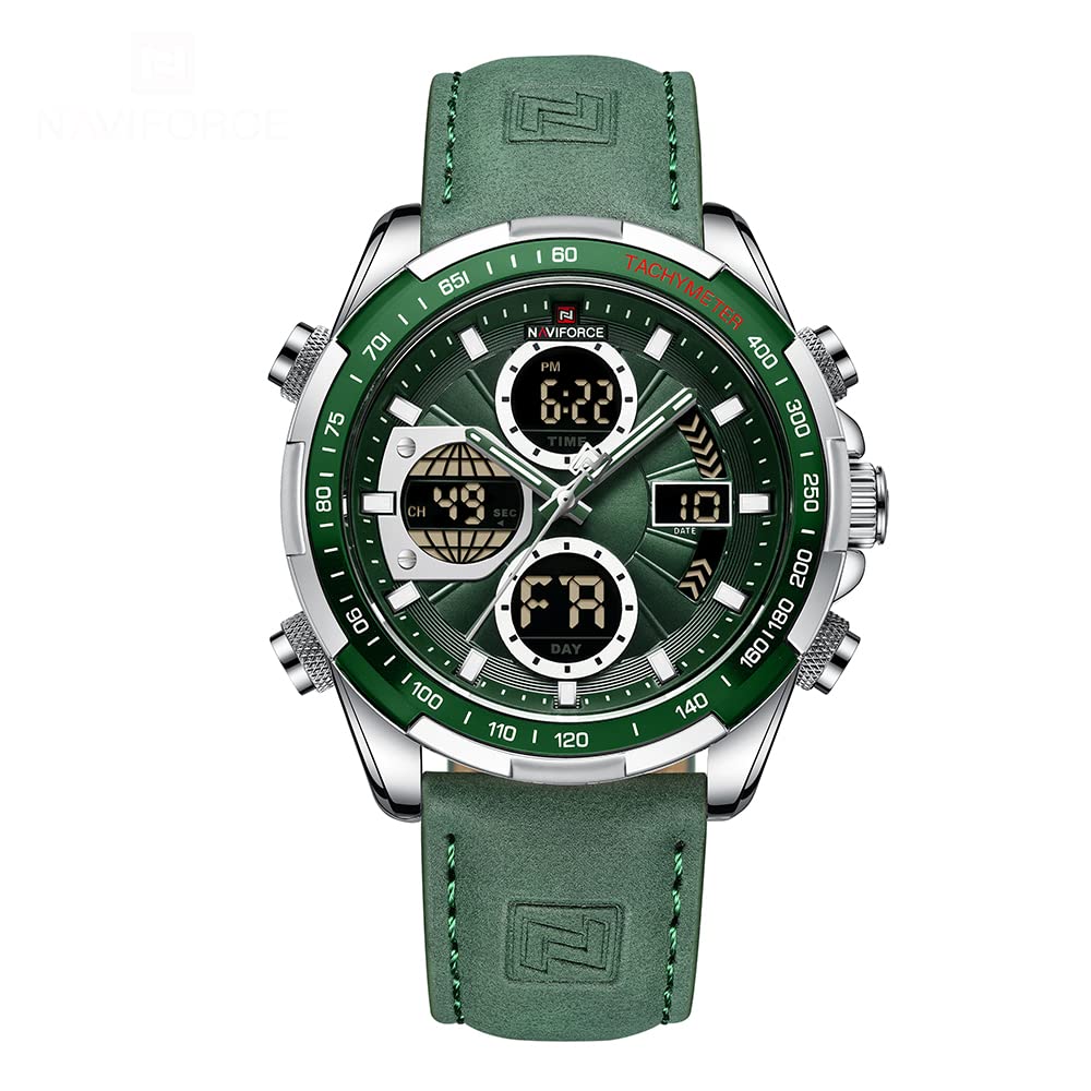 HOTNAVIFORCE Men's Military Digital Watches Analog Quartz Waterproof Watch Sport Multifunctional Leather Wristwatch