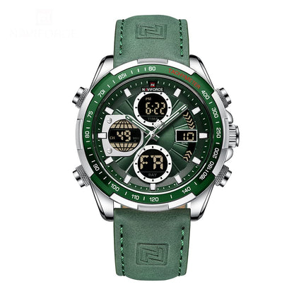 HOTNAVIFORCE Men's Military Digital Watches Analog Quartz Waterproof Watch Sport Multifunctional Leather Wristwatch