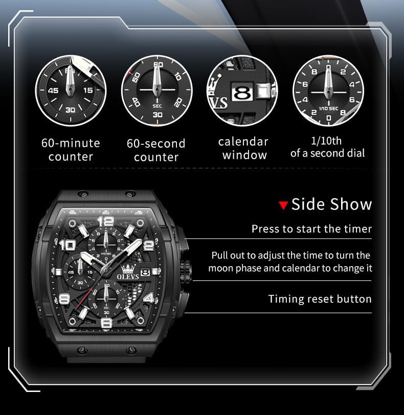 HOTOLEVS Mens Watches Stylish Chronograph Waterproof Luminous Silicon Strap Multifunction Watches for Men Business Men Wrist Watch