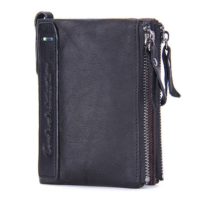 HOTCONTACTS Soft Leather Wallet for Women Small Bifold Coin Purse Double Zipper Card Holder with RFID Blocking (Rose Tan)