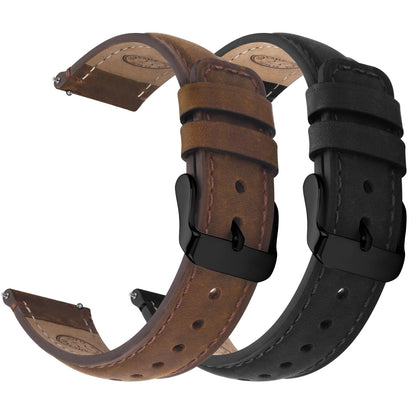 HOTFullmosa 20mm Quick Release Leather Watch Bands for Garmin Samsung Galaxy | 2 Pack Straps for Vivoactive 6/5, Venu Sq/Sq 2, Samsung Galaxy 7/6/5, Gear S2 Classic, Saddle Brown+Silver/Black+Silver