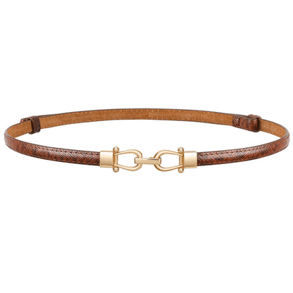 HOTJASGOOD Leather Skinny Belts for Women Plus Size Ladies Thin Waist Belts Adjustable for Jeans Pants Dresses with Gold Buckle