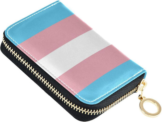 HOTTransgender Pride Flag RFID Credit Card Holder Wallets Accordion for Women Leather Zipper Card Case Accordion Wallet for Ladies Girls