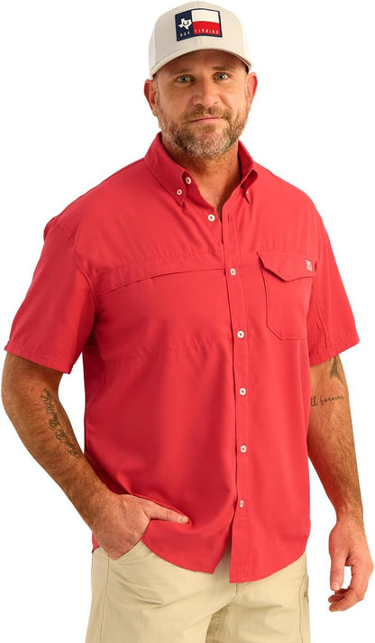 HOTHUK Men's Tide Point Kc Scott Original Artwork Short Sleeve Shirt, Fishing Button Down