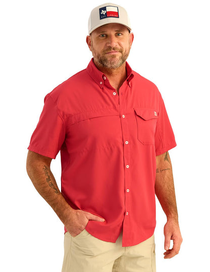 HOTHUK Men's Tide Point Kc Scott Original Artwork Short Sleeve Shirt, Fishing Button Down