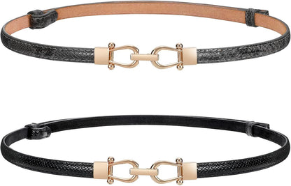 HOTWERFORU Women Classic Leather Belt With Square Gold Silver Buckle For Jeans Pants