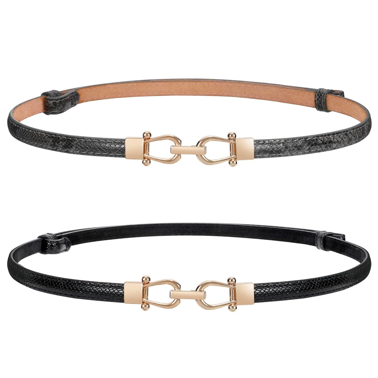 HOTWERFORU Women Classic Leather Belt With Square Gold Silver Buckle For Jeans Pants