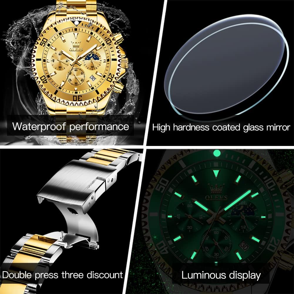HOTOLEVS Mens Stainless Steel Watch Fashion Luxury Big Face Analog Waterproof