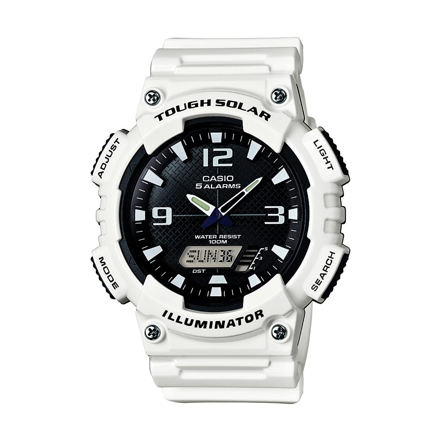 HOTCasio AQS800W Series | Analog Digital Watch | 100M WR | Solar Powered | 1/100 SEC Stop Watch | 6-Language Day of The Week Indicator | Countdown Timer | LED Light | Multi Alarm