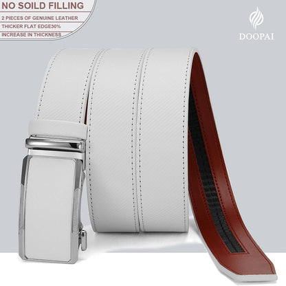 HOTDOOPAI Men's Adjustable Ratchet Belt -White Leather Dress Belt for Men, Customizable Fit, Easy to Use, Maximum Durability
