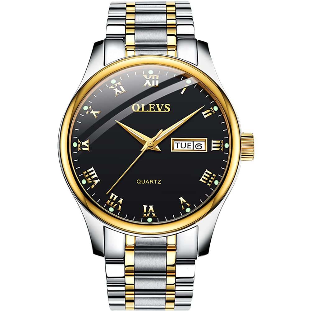 HOTOLEVS Classic Men Watches with Date,Stainless Steel Man Watch with Date, Bussiness Watches for Men,Luminous Quartz Mens Watches Black/White/Blue/Gold, Waterproof Male Watch with Week