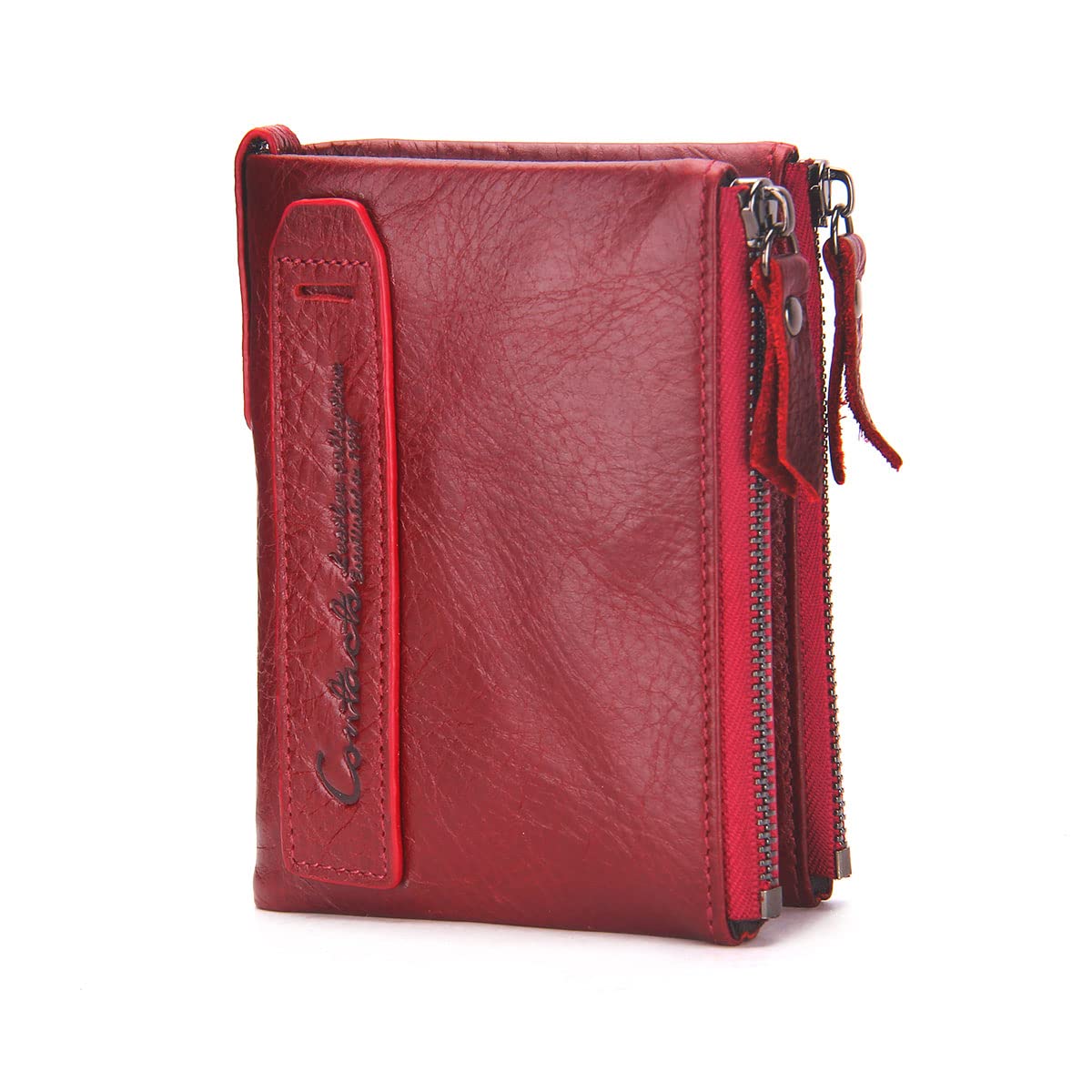 HOTCONTACTS Soft Leather Wallet for Women Small Bifold Coin Purse Double Zipper Card Holder with RFID Blocking (Rose Tan)