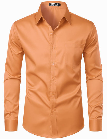 HOTZEROYAA Men's Urban Stylish Casual Business Slim Fit Long Sleeve Button Up Dress Shirt with Pocket
