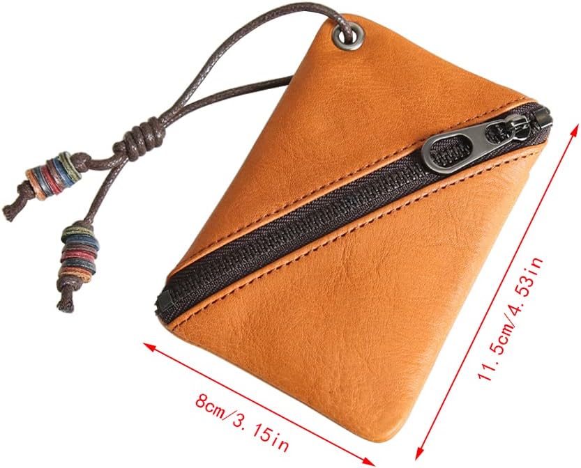 HOT1 Pcs Leather Mini Medieval Coin Pouch, Coin Organizer, Change Holder, Ultra Thin Genuine Leather Coin Purse,Leather zipper Pouch for Men & Women